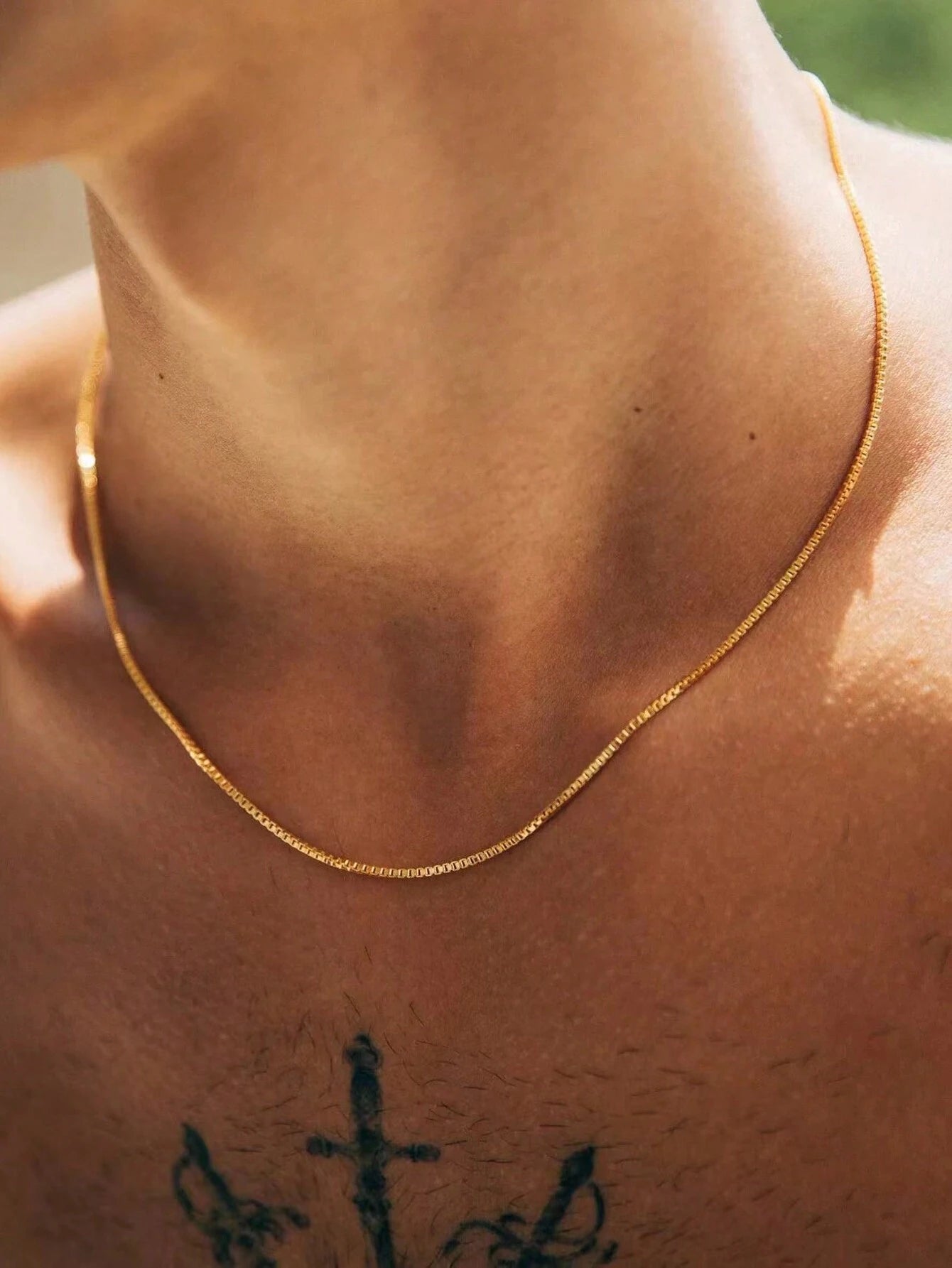 18K Gold Square Chain Necklace