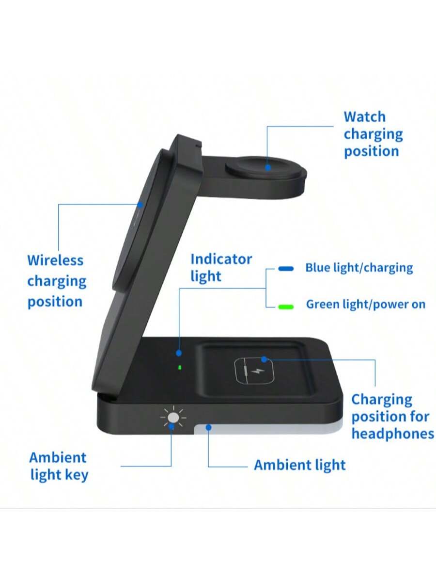 3-in-1 15W Fast Wireless Charging Station for iPhone, Watch & Earbuds