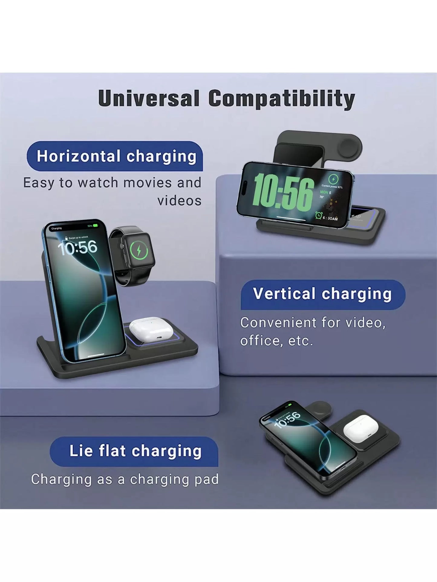 3-in-1 Fast Wireless Charger Dock Station for iPhone, Watch & AirPods