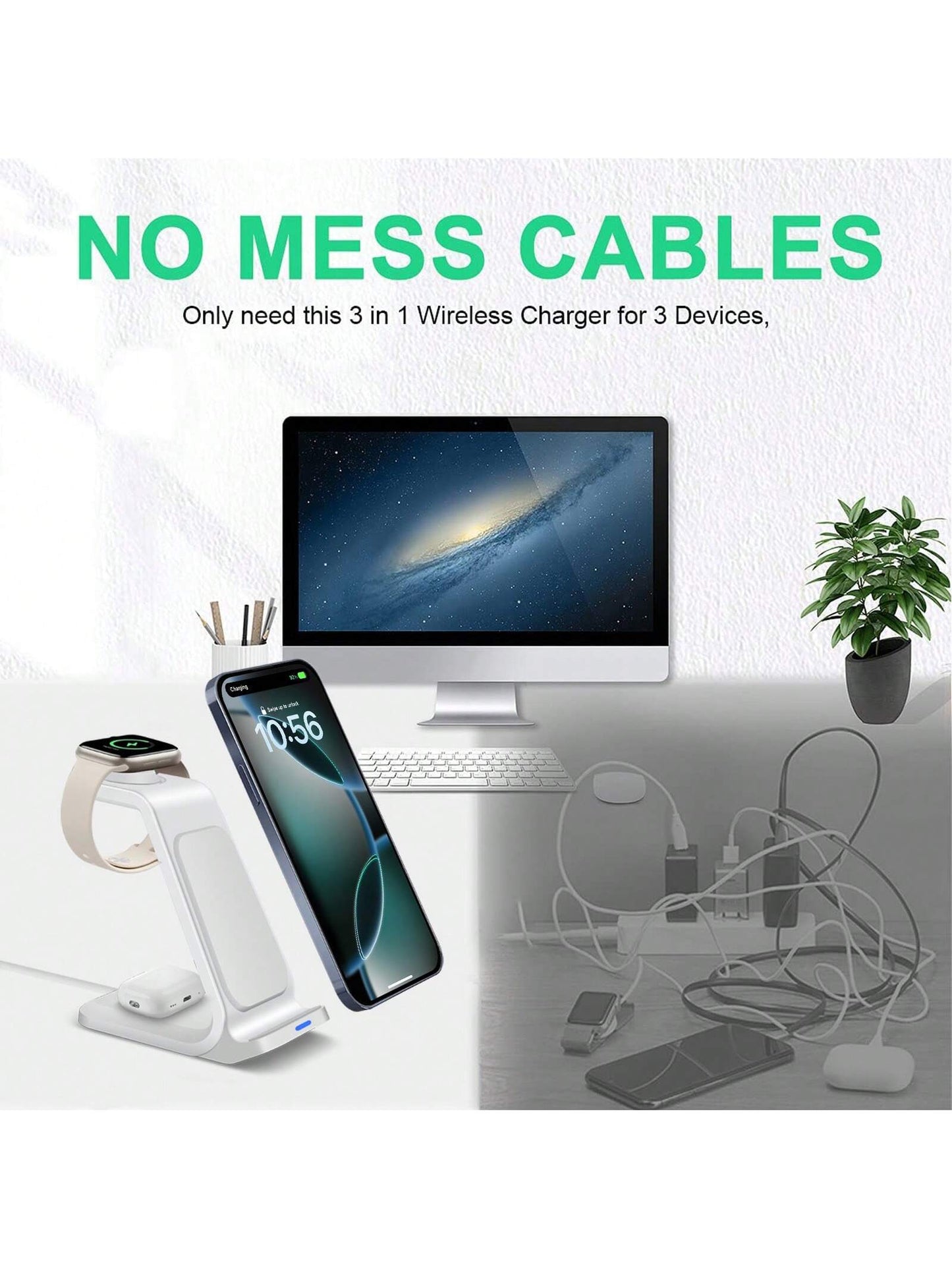 3-in-1 Wireless Charger Fast Charging Dock for iPhone, Watch & AirPods