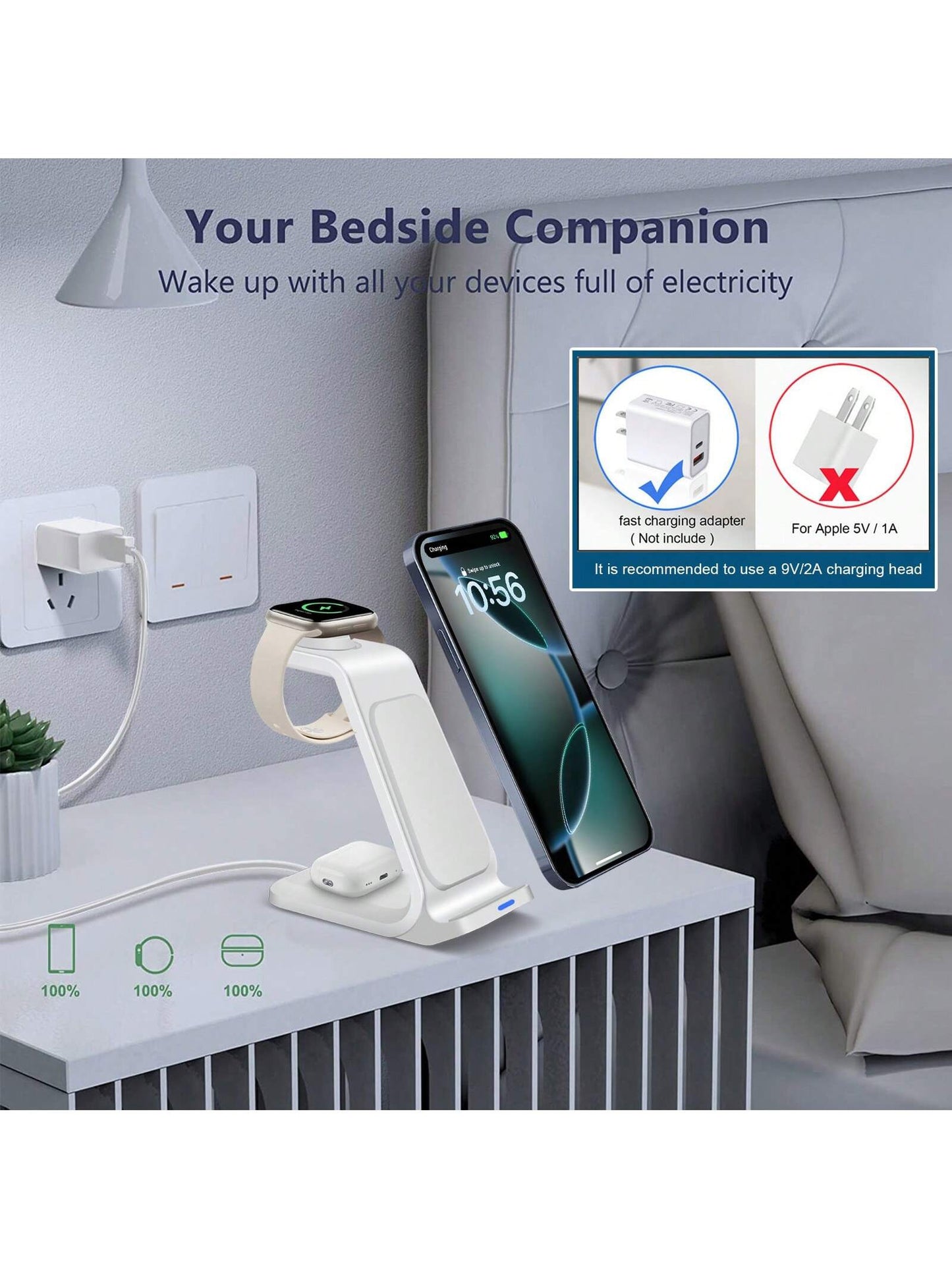 3-in-1 Wireless Charger Fast Charging Dock for iPhone, Watch & AirPods