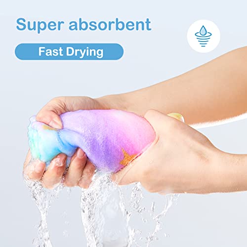 FIOBEE Microfiber Hair Towel Wrap for Kid Rapid Drying Towel Absorbent Hair Turbans for Wet Hair with Button Women Girls Long Curly Hair Pack of 2, Blue