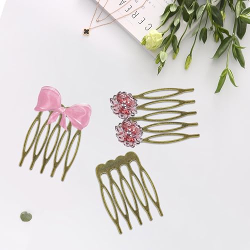 30Pcs 5 Teeth Small Hair Side Combs Clip Metal Tiny Plain Blank Crafting DIY Slide Combs Bridal Wedding Veil for Women Decorative Jewelry Making (Ancient Cyan)