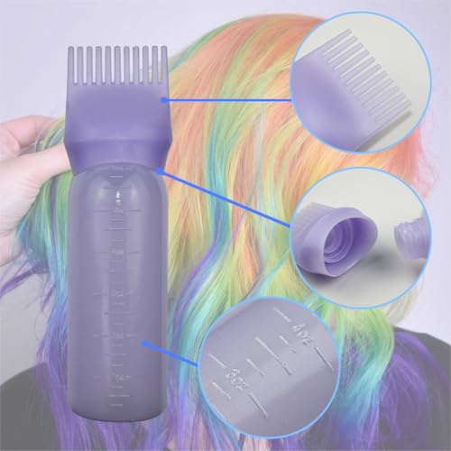 FZWONVUC 4 Pack Root Comb Applicator Bottle, Hair Oil Applicator, Oil Comb Applicator Bottle for Hair Dye Shampoos Hair Salons (Black+Purple)