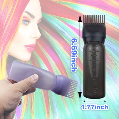 FZWONVUC 4 Pack Root Comb Applicator Bottle, Hair Oil Applicator, Oil Comb Applicator Bottle for Hair Dye Shampoos Hair Salons (Black+Purple)