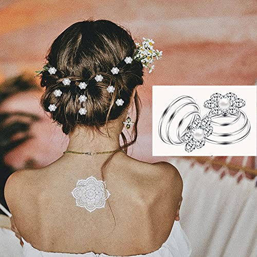 60 PCS 4 Shapes Gems Rhinestone Twister Hair Studs Set Diamond Spiral Pearl Flower Jewels Hair Pins Sticks for Wedding, Bridal, Prom, Party and Special Occasion, Pearl