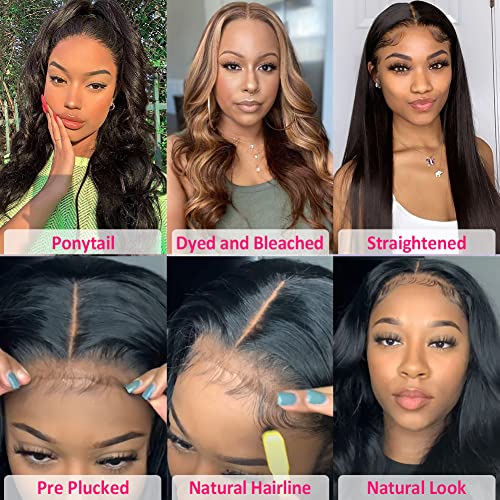 Hedy 10A Glueless Human Hair Wigs for Black Women 180 Density HD Transparent Body Wave Lace Front Wigs, Pre Plucked with Baby Hair Natural Black 26 Inch