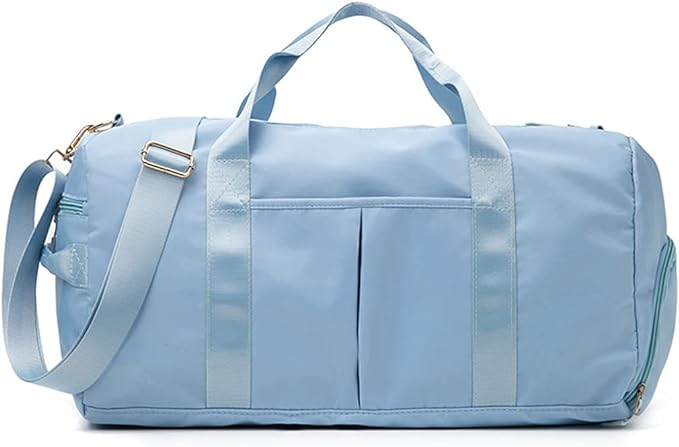 ZUEVI Sports Gym Duffel Bag for Men Women Waterproof Weekender Travel Bag with Shoes Compartment Dry and Wet Separation for Training Swim Yoga(Light Blue)