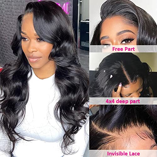 Hedy 10A Glueless Human Hair Wigs for Black Women 180 Density HD Transparent Body Wave Lace Front Wigs, Pre Plucked with Baby Hair Natural Black 26 Inch