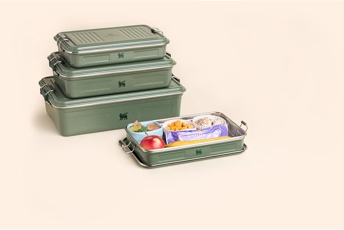 Stanley Classic Legendary Useful Box 3.8 qt | Metal Snack and Lunch Box | Durable Stainless Steel Travel Food Storage Container | Hiking, Camping, School, or Work | BPA-Free | Hammertone Green