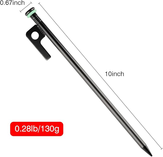 8 Pack Tent Stakes Heavy Duty Metal Tent Pegs with 10in Steel Tent Stakes+Fluorescent Silicone Rings+Special Bag for Camping Used on Rocks, Grassland (10in - 8 Pack)