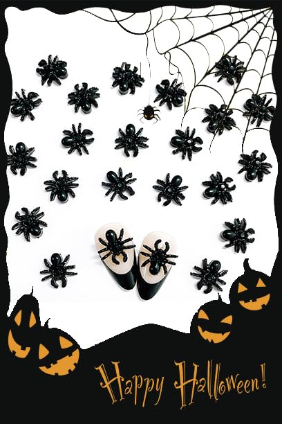 50pcs 3D Black Spider Nail Charms & Gems - Halloween DIY Nail Art Supplies
