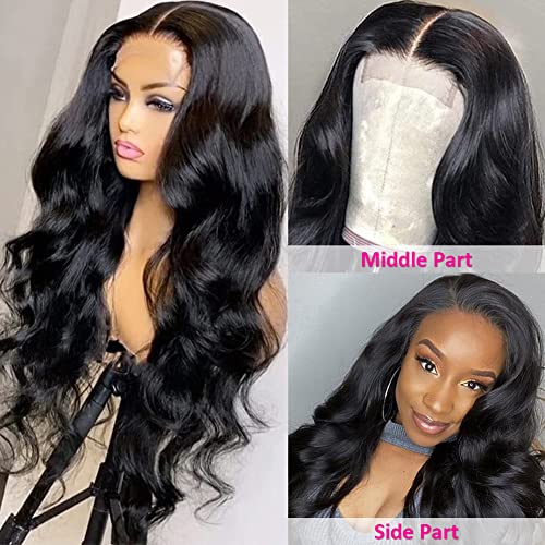Hedy 10A Glueless Human Hair Wigs for Black Women 180 Density HD Transparent Body Wave Lace Front Wigs, Pre Plucked with Baby Hair Natural Black 26 Inch
