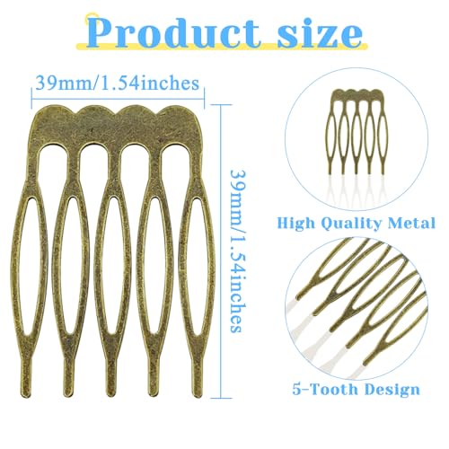 30Pcs 5 Teeth Small Hair Side Combs Clip Metal Tiny Plain Blank Crafting DIY Slide Combs Bridal Wedding Veil for Women Decorative Jewelry Making (Ancient Cyan)