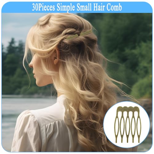 30Pcs 5 Teeth Small Hair Side Combs Clip Metal Tiny Plain Blank Crafting DIY Slide Combs Bridal Wedding Veil for Women Decorative Jewelry Making (Ancient Cyan)