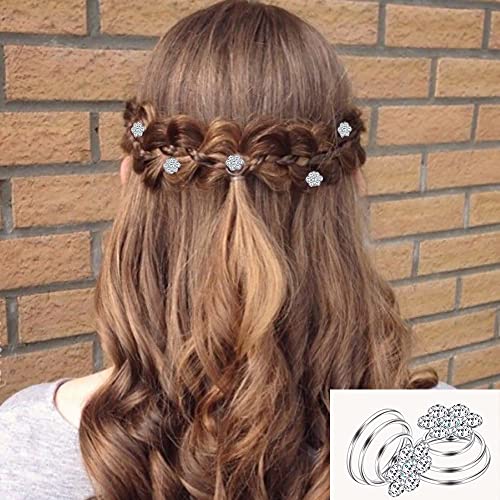 60 PCS 4 Shapes Gems Rhinestone Twister Hair Studs Set Diamond Spiral Pearl Flower Jewels Hair Pins Sticks for Wedding, Bridal, Prom, Party and Special Occasion, Pearl
