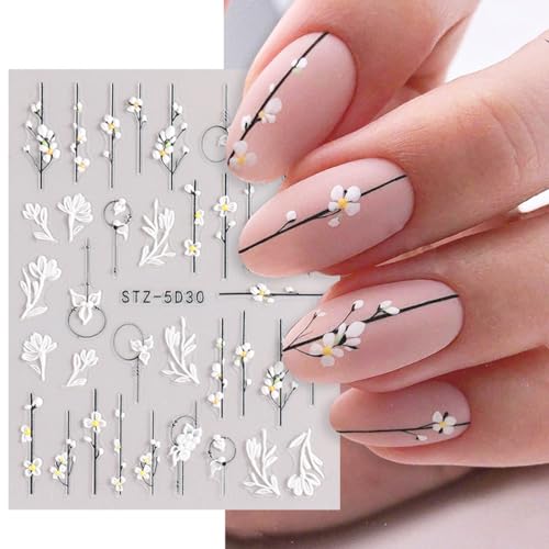 5D Embossed Flowers Nail Art Stickers for Acrylic Nails,8 Sheets Engraved Flower Butterfly Nail Decals Spring Summer Nail Art Accessories French Tips Nail Designs Self Adhesive Nail Stickers for Women