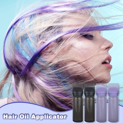 FZWONVUC 4 Pack Root Comb Applicator Bottle, Hair Oil Applicator, Oil Comb Applicator Bottle for Hair Dye Shampoos Hair Salons (Black+Purple)