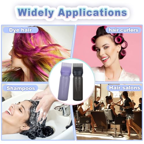 FZWONVUC 4 Pack Root Comb Applicator Bottle, Hair Oil Applicator, Oil Comb Applicator Bottle for Hair Dye Shampoos Hair Salons (Black+Purple)