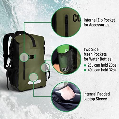 COR Surf Waterproof Dry Bag Backpack with Padded Laptop Sleeve Heavy Duty Roll-Top Pack (Dark Blue, 25L)