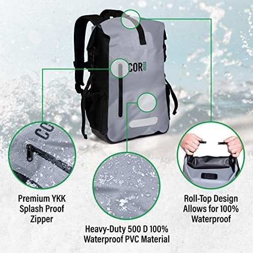 COR Surf Waterproof Dry Bag Backpack with Padded Laptop Sleeve Heavy Duty Roll-Top Pack (Dark Blue, 25L)