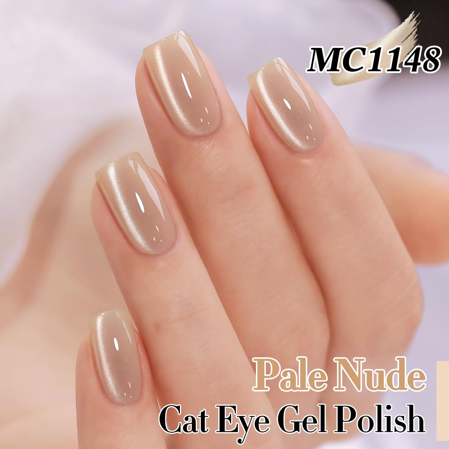 Double Rhythm 15ML Glass Cat Eye Gel Polish with Magnet Same Color Same Bottle Holographic Glitter Shimmer Salon Soak Off Magnetic Nail at Home (Pale Nude-MC1148)