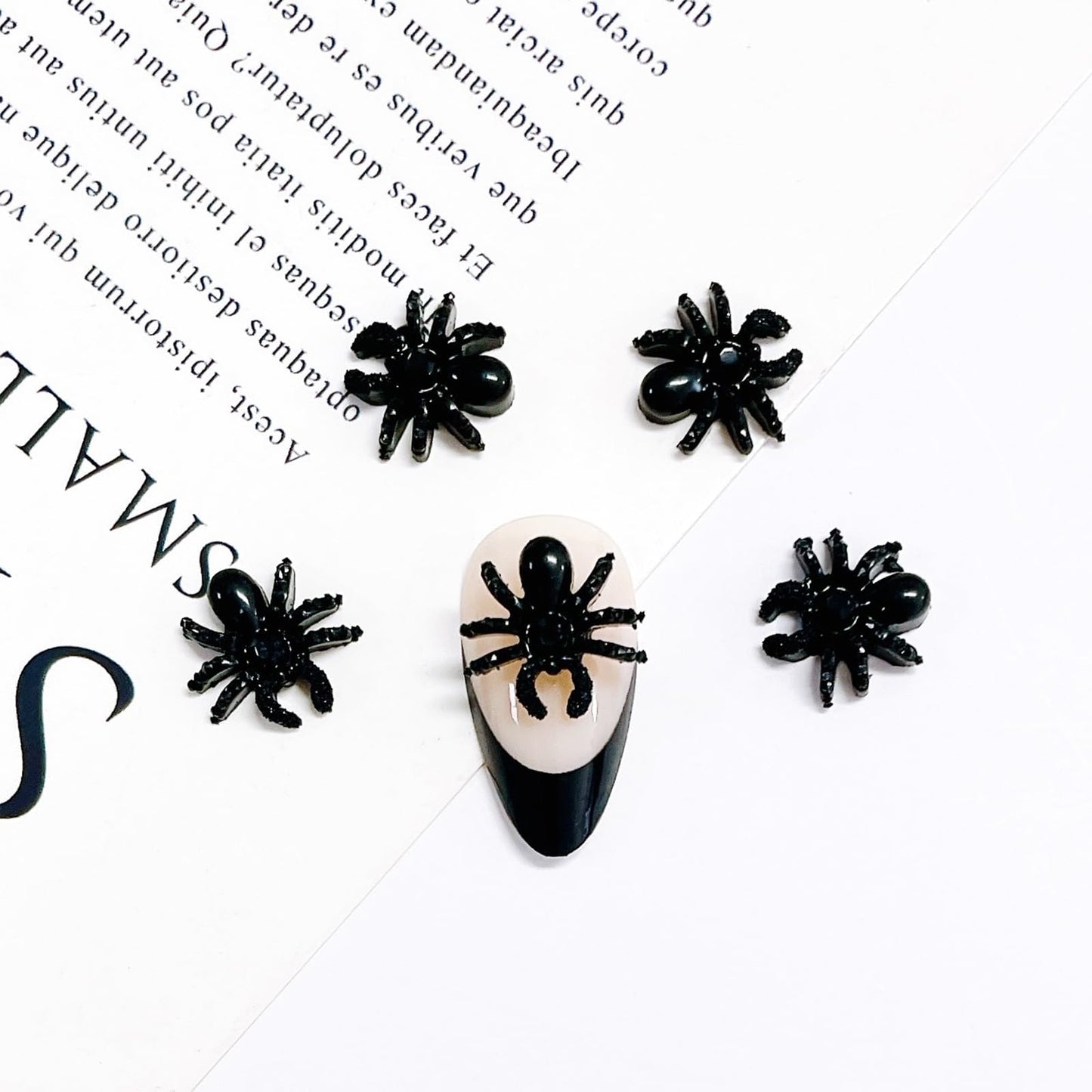 50pcs 3D Black Spider Nail Charms & Gems - Halloween DIY Nail Art Supplies