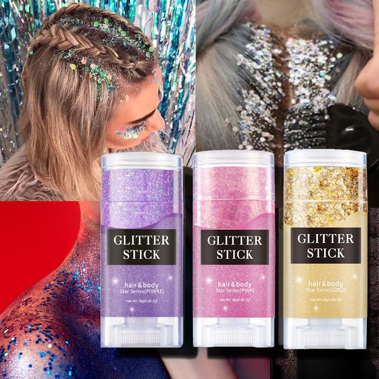 Gold Body Glitter Stick,Holographic Sequins Paint Sparkling Face Glitter for Women Face/Body/Hair/Eyes/Lip Glitter Makeup.