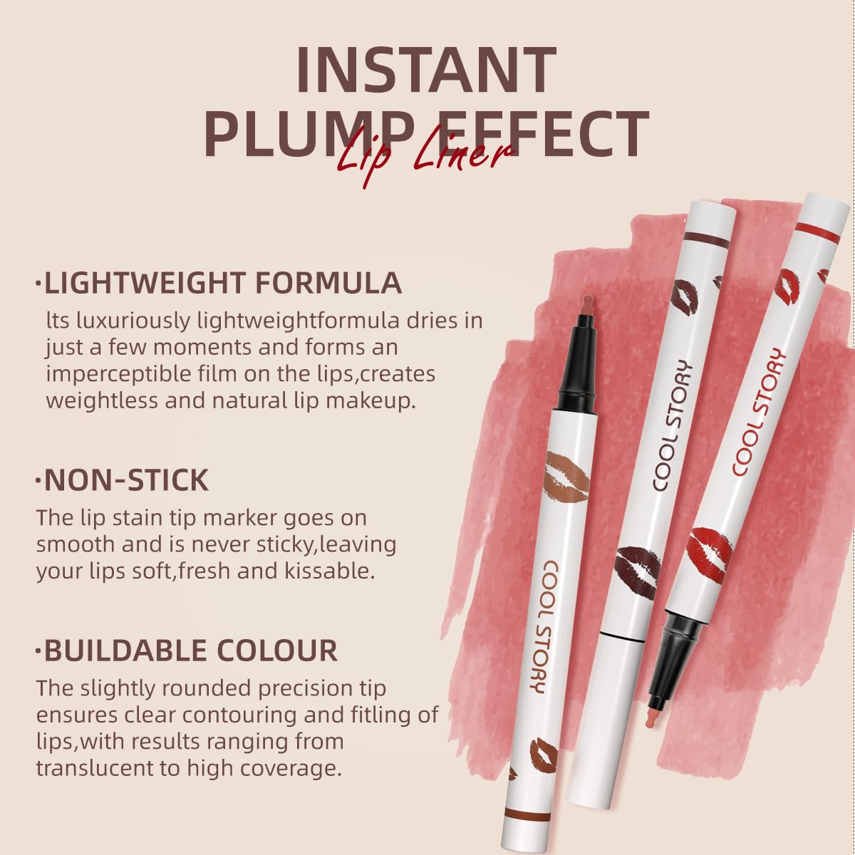 COOL STORY Matte Lip Liner Pencil - Waterproof, Non-Fading, Long-Lasting Plump Effect for Fuller Lips Makeup, Soft & Smooth Texture Easy Glide Lipstick (12#, Pack of 1)