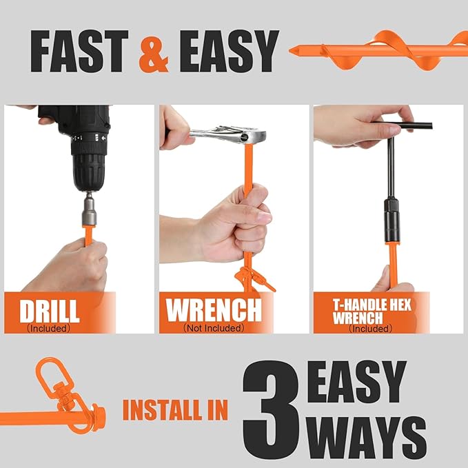 Reginary 12 Inch Tent Stakes Heavy Duty Screw in Ground Anchors High Wind Camping Stakes for Trampoline Canopy Carport Sheds Anchor Beach Sand Stakes Metal Swing Set(Orange,6 Pcs)