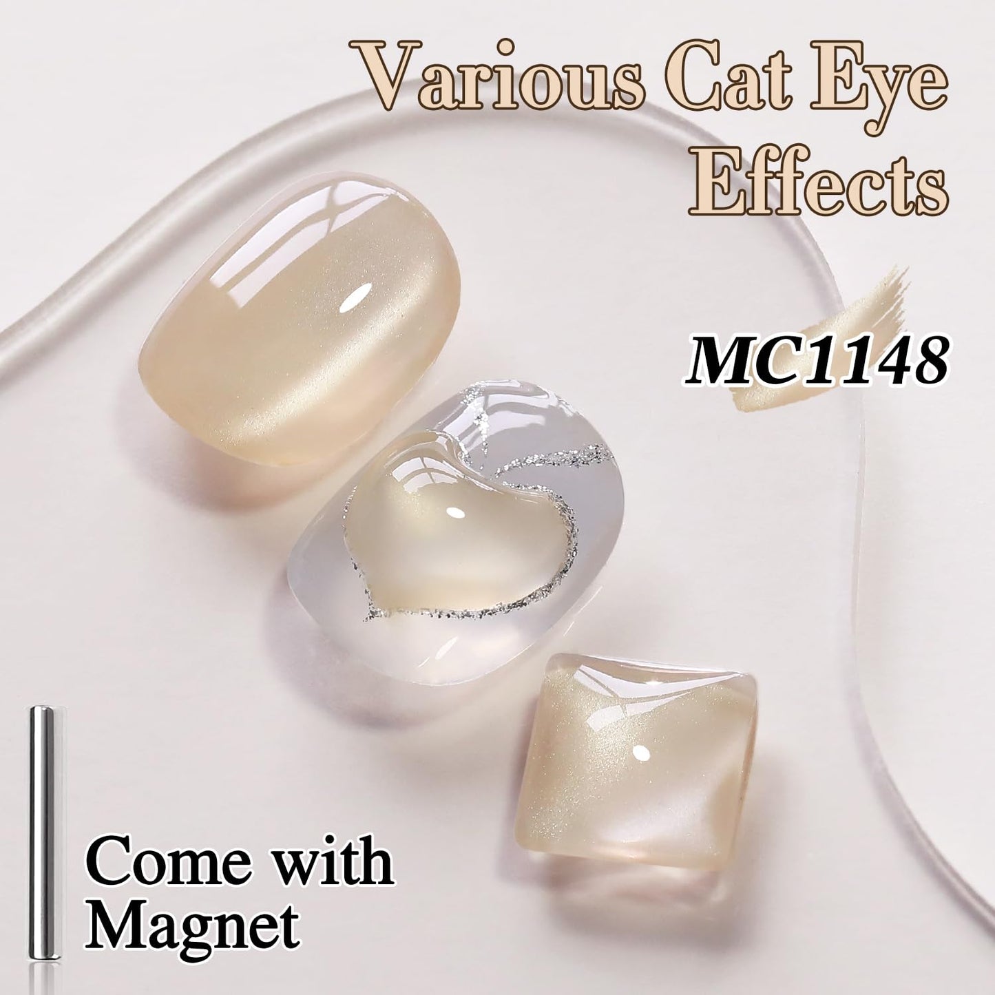 Double Rhythm 15ML Glass Cat Eye Gel Polish with Magnet Same Color Same Bottle Holographic Glitter Shimmer Salon Soak Off Magnetic Nail at Home (Pale Nude-MC1148)