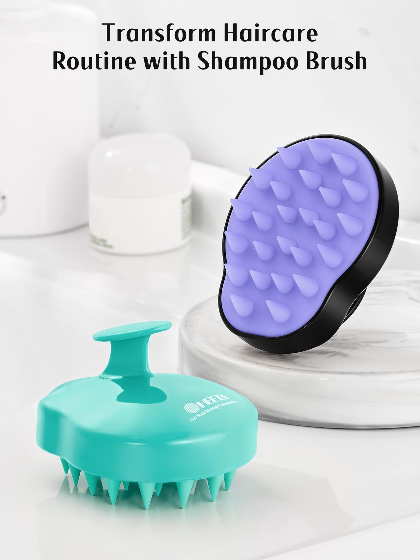 HEETA Hair Scalp Massager Shampoo Brush 2 Pack, Soft Silicone Bristles to Remove Dandruff, Waterproof Hair Scrubber for Both Wet Dry Hair, Suitable for Men & Women (Green & Black)