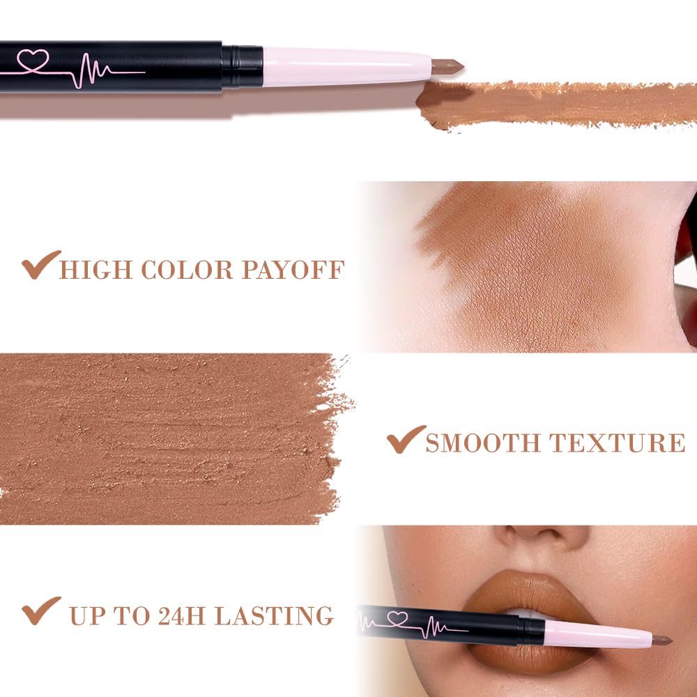 1PCS Retractable Lip Liner Pencils, Brown Matte, High Pigmented Natural Lip Makeup Pencils, Non-transfer, Waterproof, Long-lasting Quick-Drying Lipstick Pencil , Not Easy to Fade Lip Gloss Pen. 02
