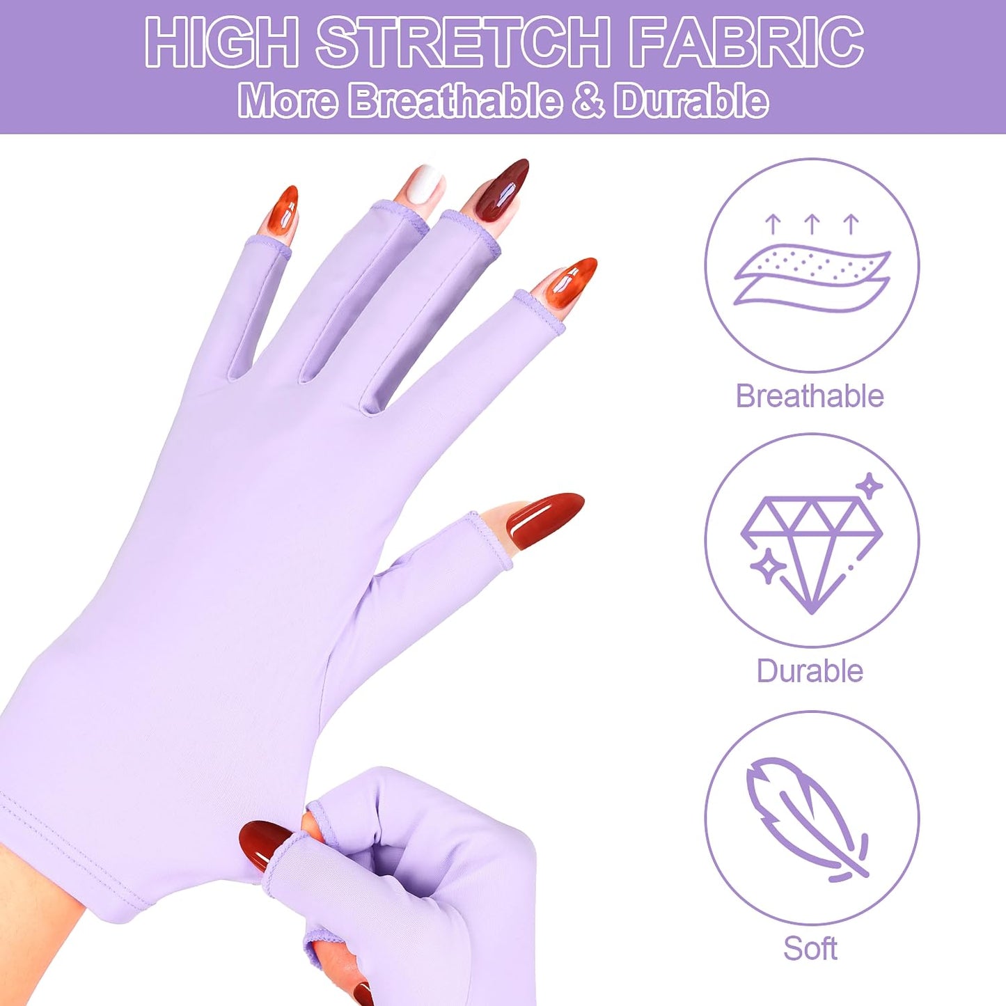 chemotex UV Nail Gloves, Professional UPF50+ Protection UV Gloves for Gel Manicures (Purple)