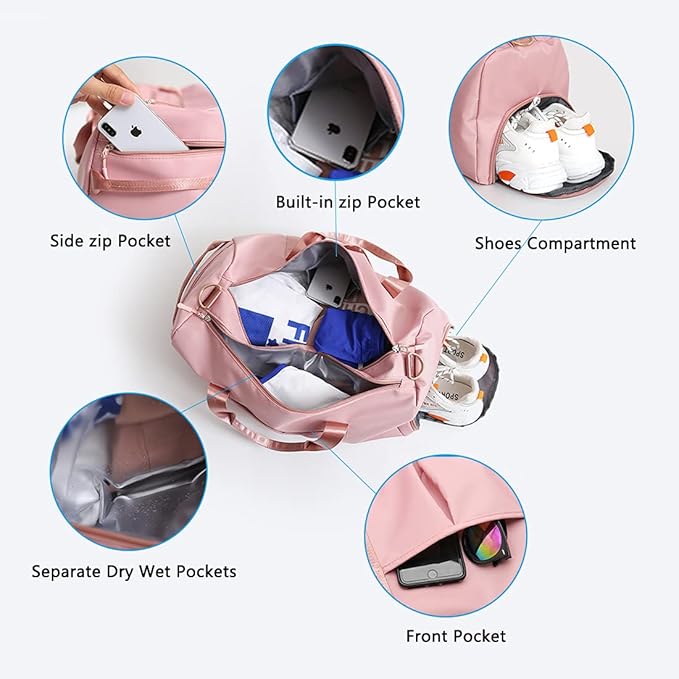 ZUEVI Sports Gym Duffel Bag for Men Women Waterproof Weekender Travel Bag with Shoes Compartment Dry and Wet Separation for Training Swim Yoga(Light Blue)