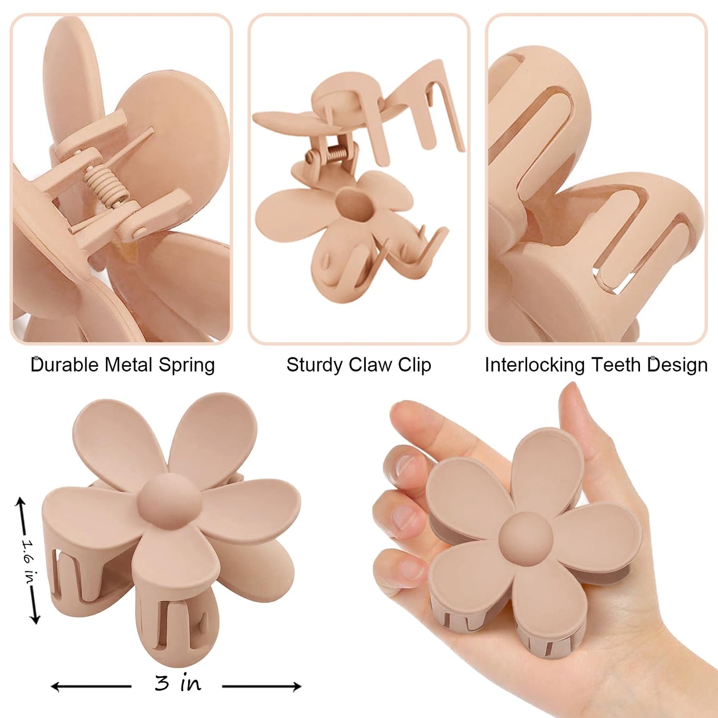 Flower Hair Clips 8PCS, Large Claw Clips for Women Girls Thick Thin Hair, Strong Hold Nonslip Big Dasiy Jaw Clamps Matte Hair Accessories 8 Colors