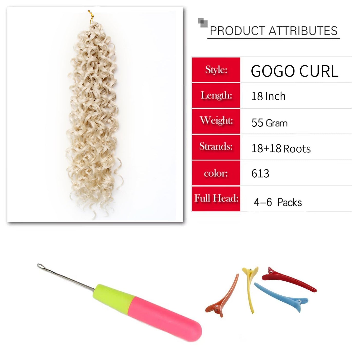 8 Packs Curly Crochet Hair GoGo Curl Crochet hair for Black Women Deep Wave Braiding hair,Synthetic Bohemian Crochet Braid Water Wave Crochet hair Extensions (613#, 18inch)