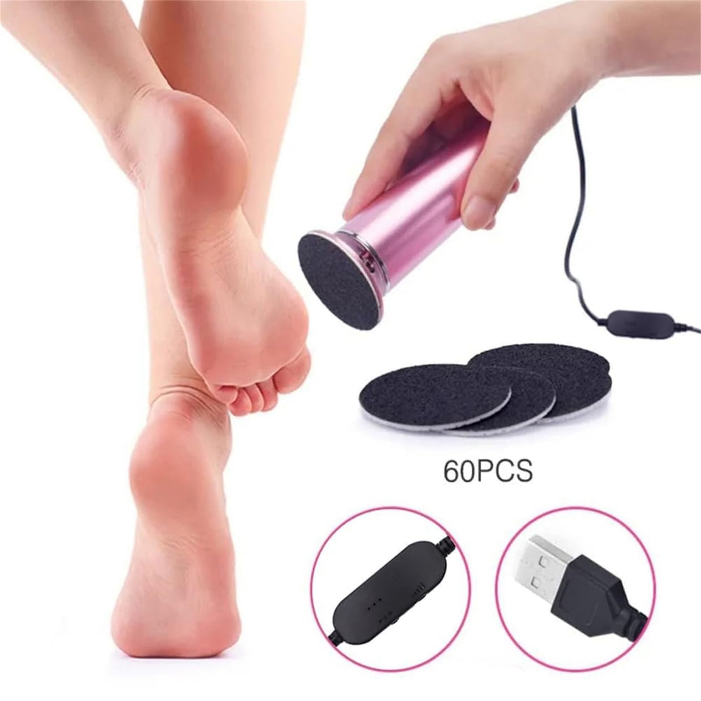 Dermave Electric Foot Callus Remover, Dermawave Electric Foot Callus Remover, Foot Scrubber File Smooth Wand with 60 Sanding Pads-Pink