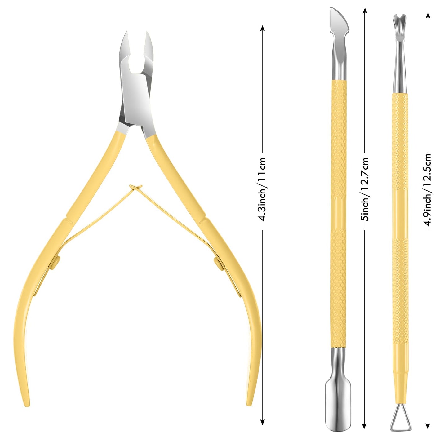 Cuticle Trimmer with Cuticle Pusher, XUNXMAS Cuticle Remover Cutter Nipper Scissor and Triangle Cuticle Nail Pusher Peeler Scraper, Durable Dead Skin Clipper Manicure Pedicure Tools (Yellow)