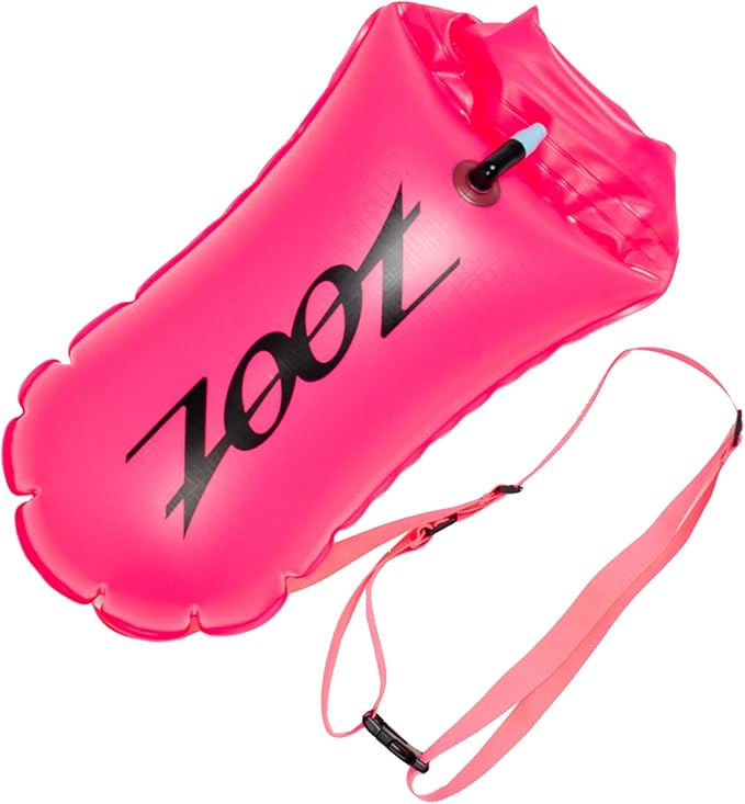 Zoot Ultra Swim Safety Buoy & Dry Bag, High-Visibility Open-Water Safety Floatation Device with Storage for Long-Distance Swimming Training Sessions (15L) - Neon Pink - 15L