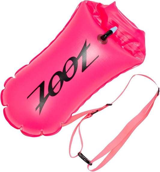 Zoot Ultra Swim Safety Buoy & Dry Bag, High-Visibility Open-Water Safety Floatation Device with Storage for Long-Distance Swimming Training Sessions (15L) - Neon Pink - 15L