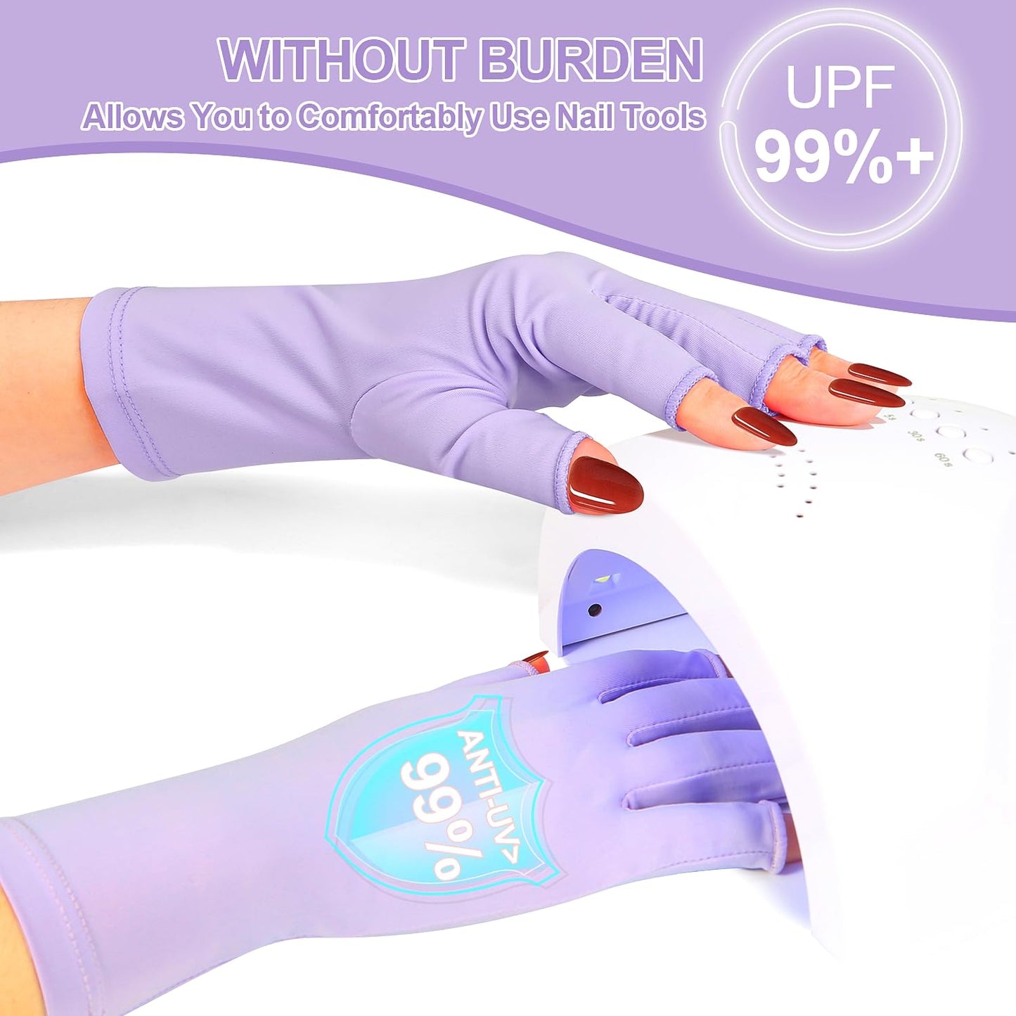 chemotex UV Nail Gloves, Professional UPF50+ Protection UV Gloves for Gel Manicures (Purple)
