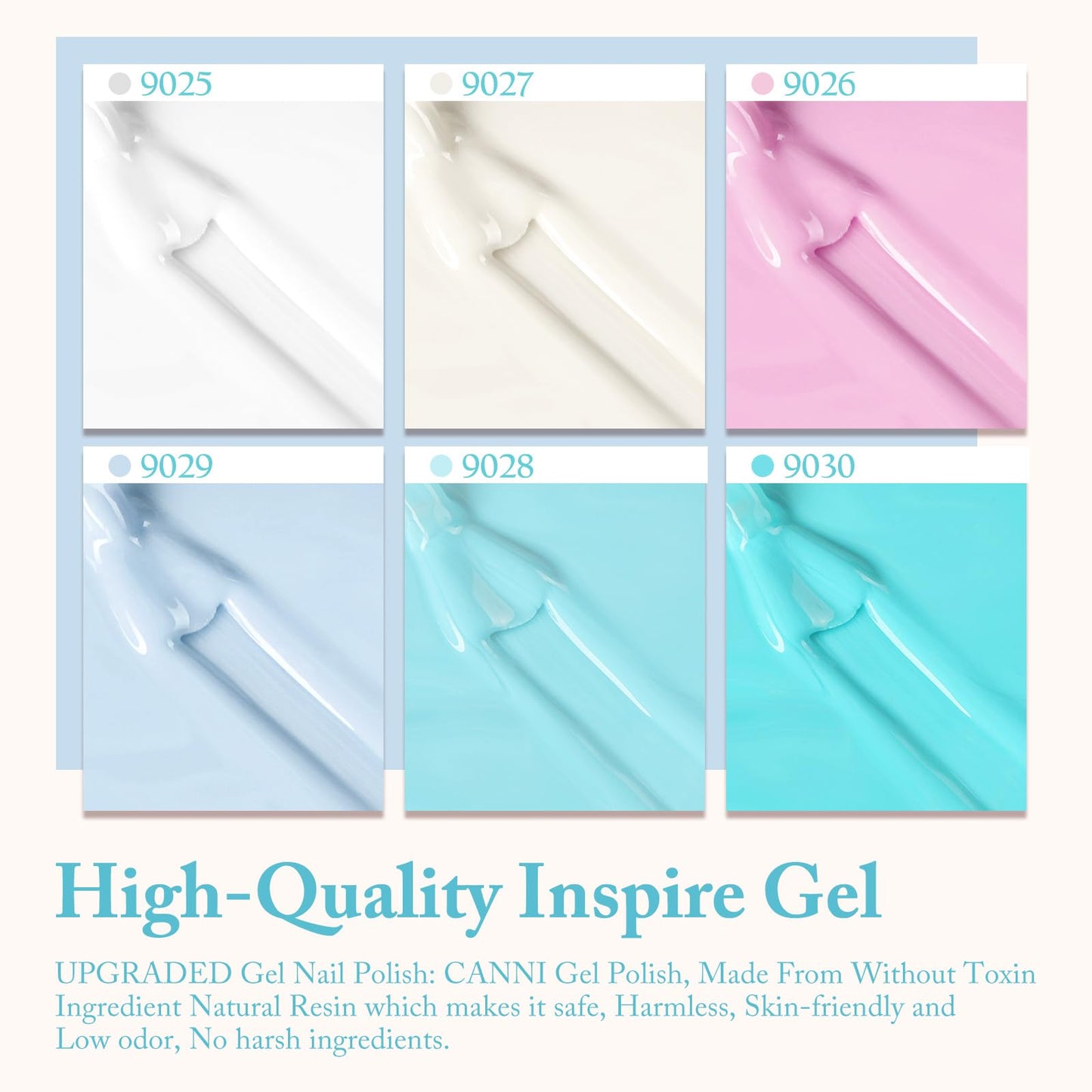 CANNI Gel Nail Polish Set, 6 Colors 9ML Nail Light Blue Magic Mint Light Green Beige Gel Nail Polish Soak Off Uv LED Lamp Nail Art Design Manicure Salon for Women