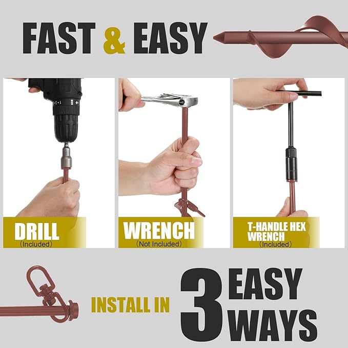 Reginary 12 Inch Tent Stakes Heavy Duty Screw in Ground Anchors High Wind Camping Stakes for Trampoline Canopy Carport Sheds Anchor Beach Sand Stakes Metal Swing Set(Brown,6 Pcs)