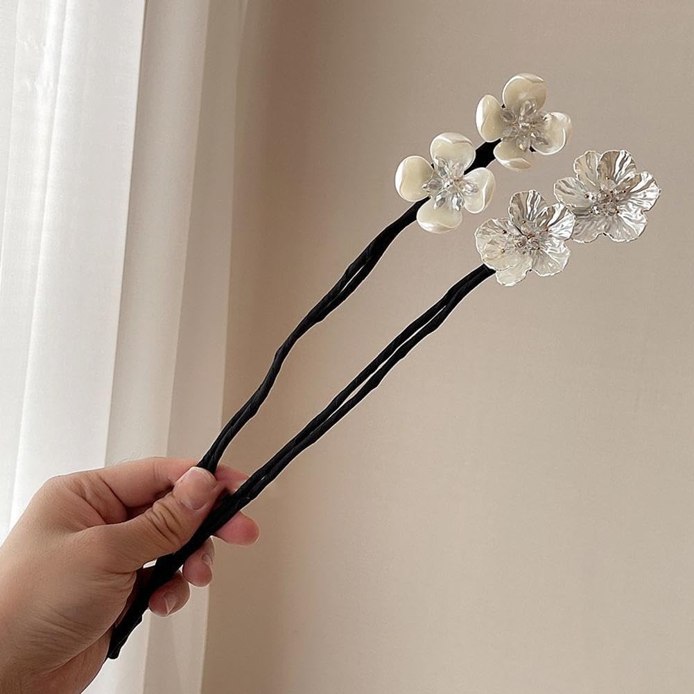 2 Pcs Hair Bun Shining Silver Flowers Deft Bun Ball Hair Clip,Hair Bun Deft Bun for Hair Twister,Tie Dye Deft Bun Hair Bun for Long Thick for Women Girls Bun and Crown Shapers Hair Accessories