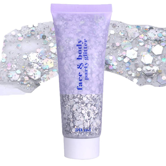 Paminify Silver Mardi Gras Out for Women Face Glitter Gel,Carnival Rave Accessories,Singer Concerts Body Glitter, Music Festival Hair Sequins Face Glitter Paint Makeup,50ML