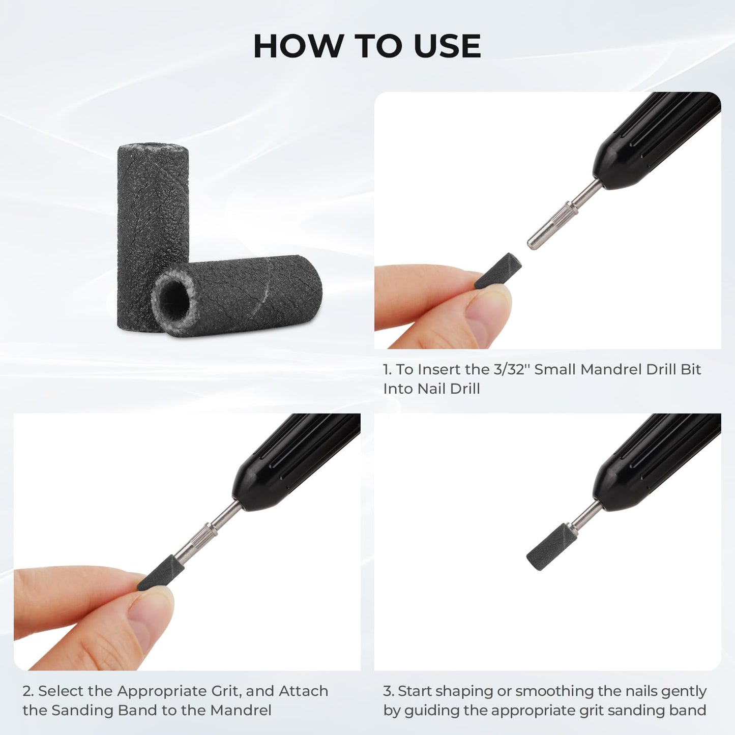 Lavinda Small Sanding Bands Nail Drill Bit, 80 Piece Extra Fine Sanding Bands for Nail Drill with 3.1mm Mandrel Bit for Acrylic Nails Gel Removing Shaping Polishing Nail Salon Use (240 Grit, Black)