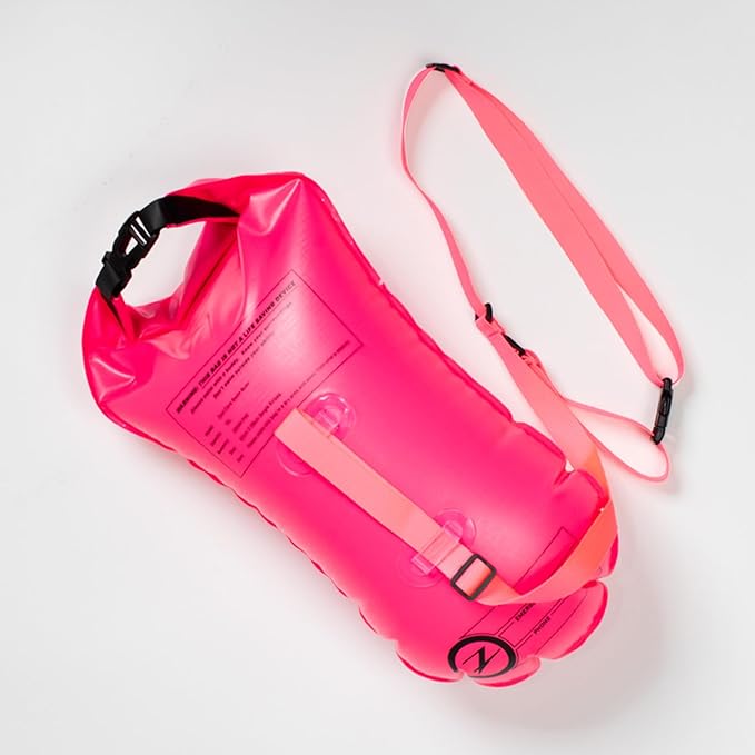 Zoot Ultra Swim Safety Buoy & Dry Bag, High-Visibility Open-Water Safety Floatation Device with Storage for Long-Distance Swimming Training Sessions (15L) - Neon Pink - 15L