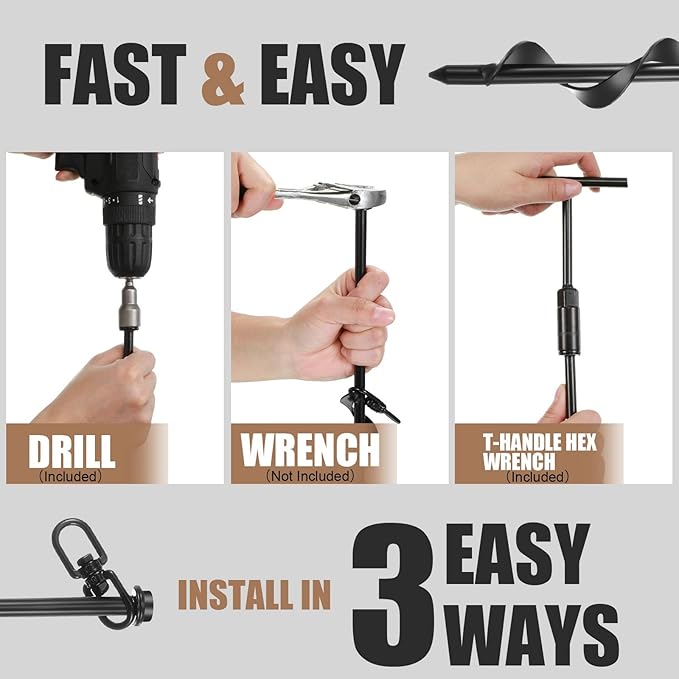 Reginary 12 Inch Tent Stakes Heavy Duty Screw in Ground Anchors High Wind Camping Stakes for Trampoline Canopy Carport Sheds Anchor Beach Sand Stakes Metal Swing Set(Black, 6 Pcs)