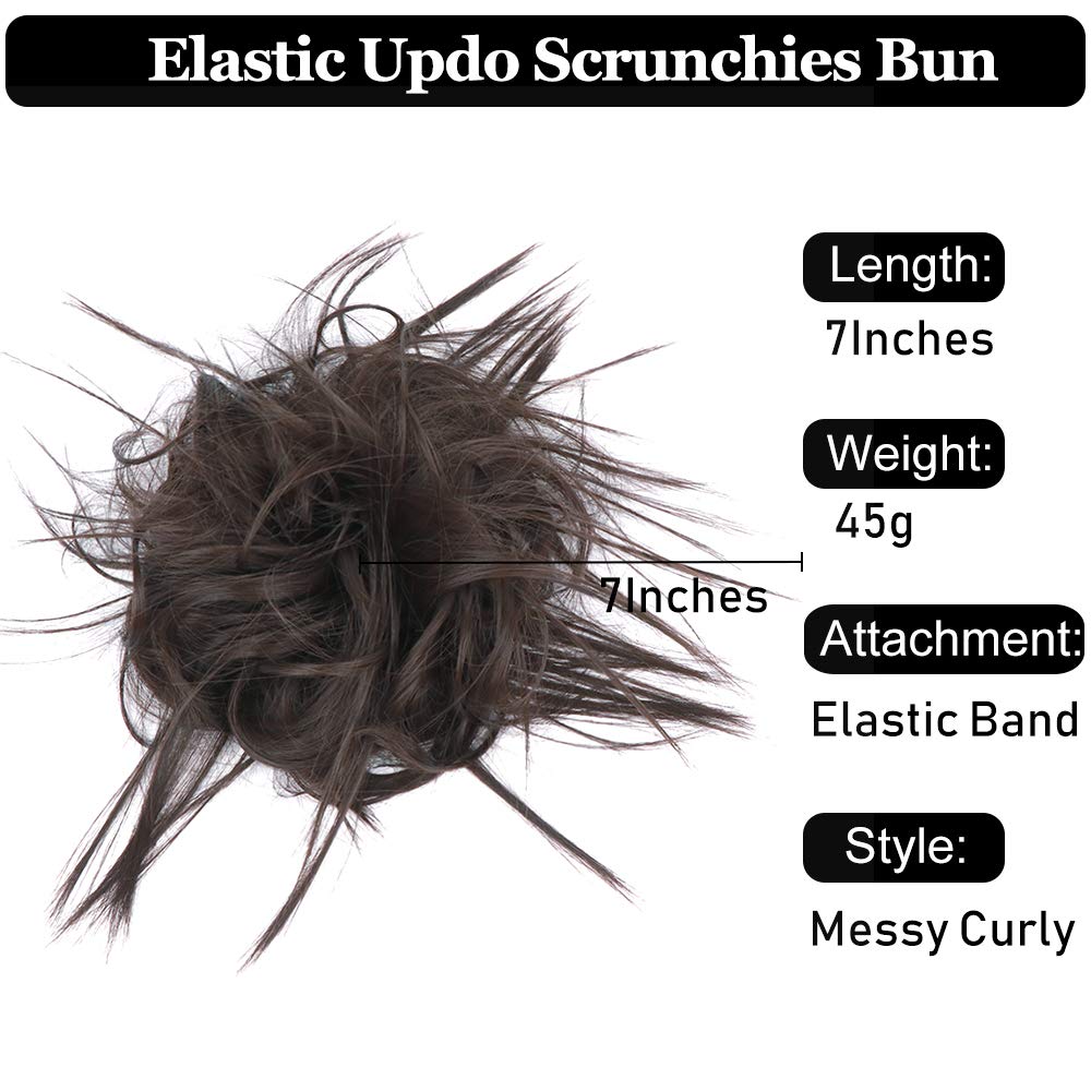 HMD Tousled Updo Messy Bun Hair Piece Hair Extension Ponytail With Elastic Rubber Band Updo Extensions Hairpiece Synthetic Hair Extensions Scrunchies Ponytail Hairpieces for Women(Dark Brown)